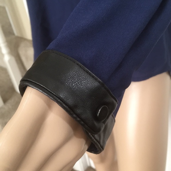 Ann Taylor Silky Blouse Imitation Leather Trim - Picture 5 of 8